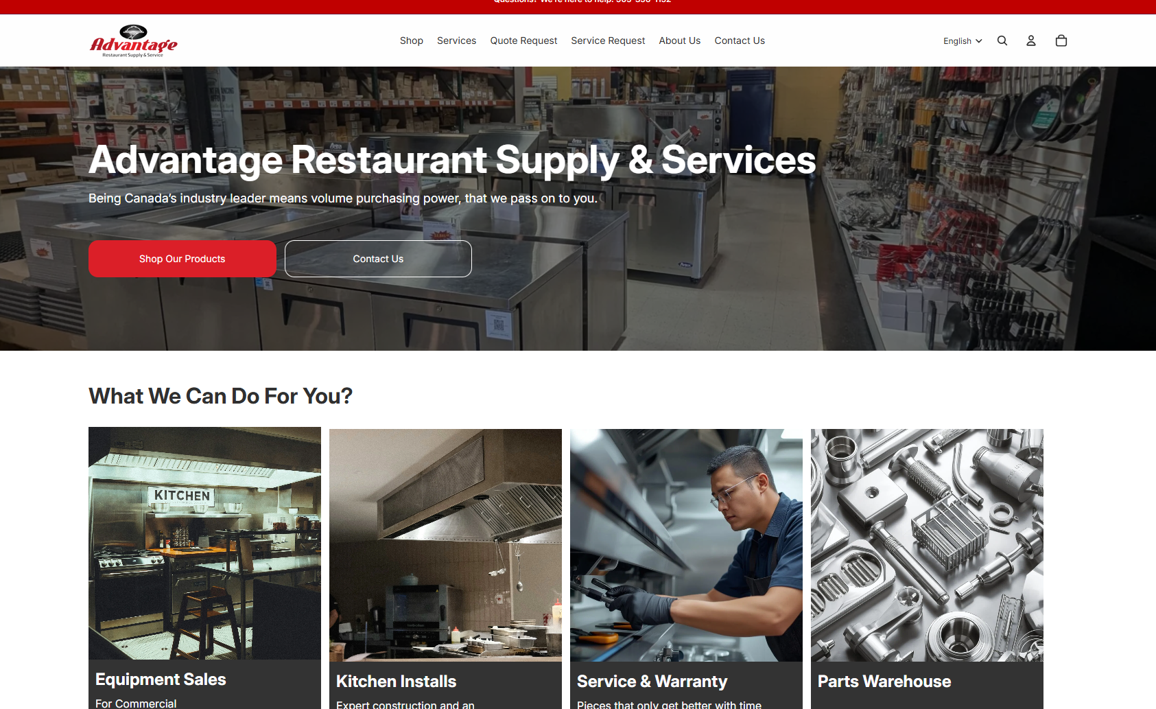 Advantage Restaurant Supply Shopify homepage