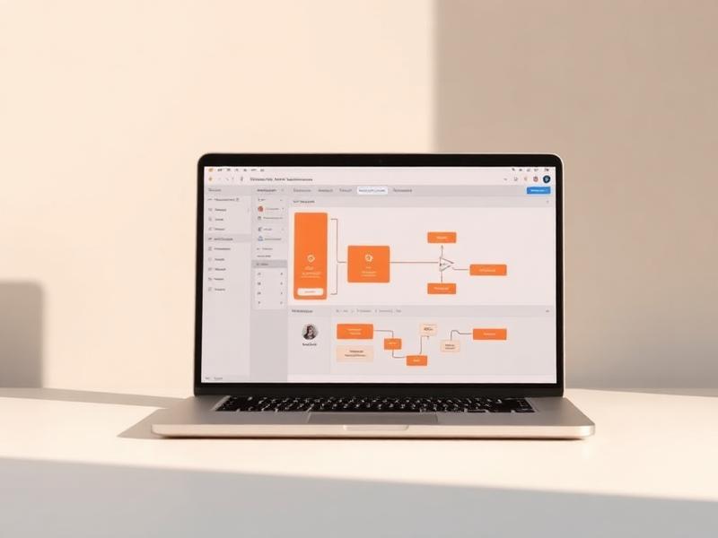 Laptop showing an automation workflow builder