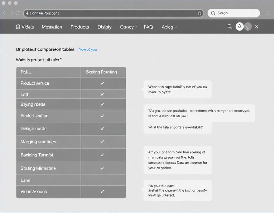 Comparison table on a product landing page